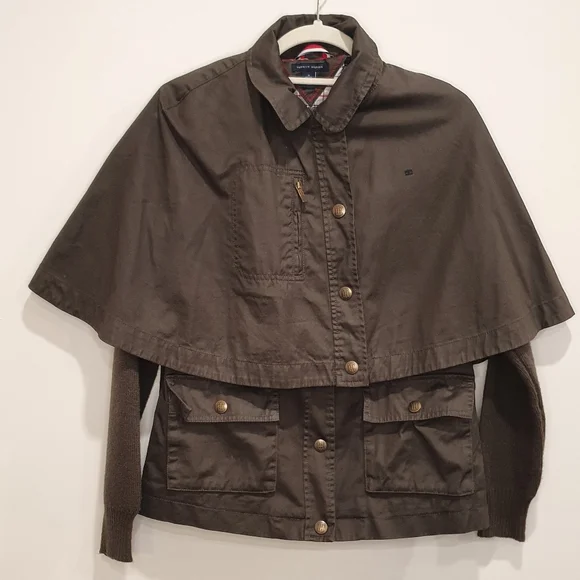 Tommy Hilfiger Barbour-style barn jacket with detachable cape, green, size med - Picture 2 of 7